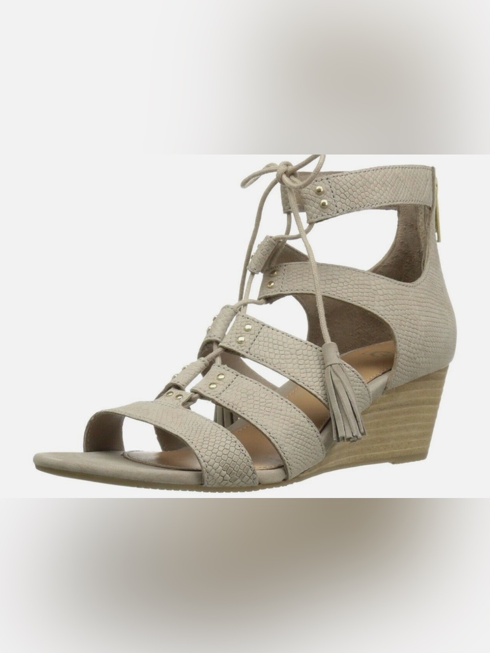 New UGG Women's Yasmin Snake Gladiator Wedge Sandal Beige Tan Sz 10